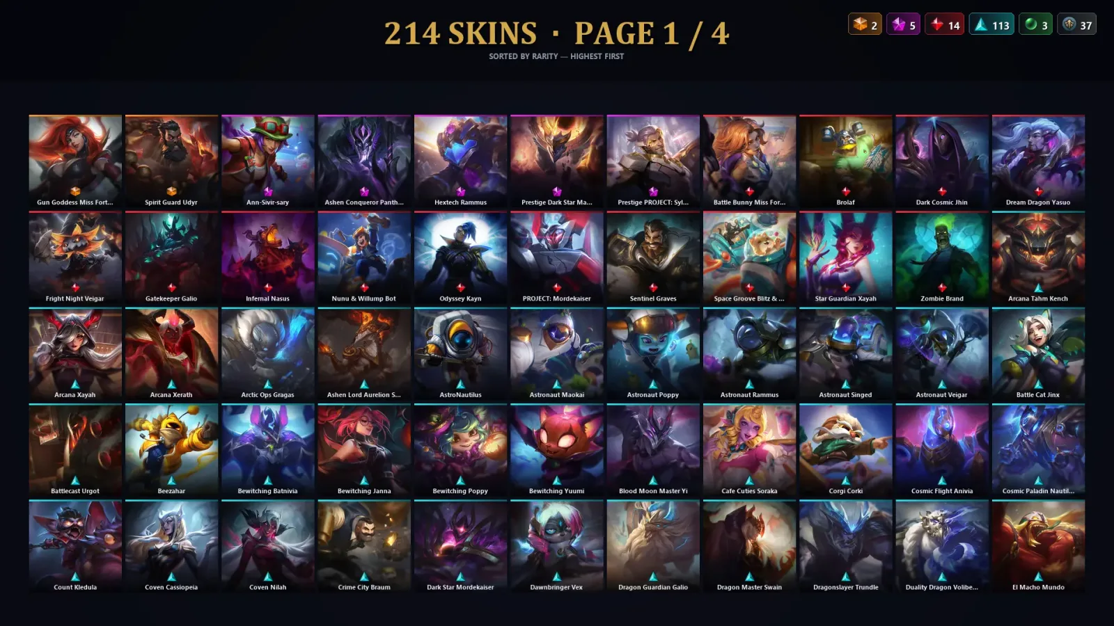 [LoL] | EUW | Level 500 | Gold II | 138 Champions | 214 Skins | 67,785 BE — LoL account