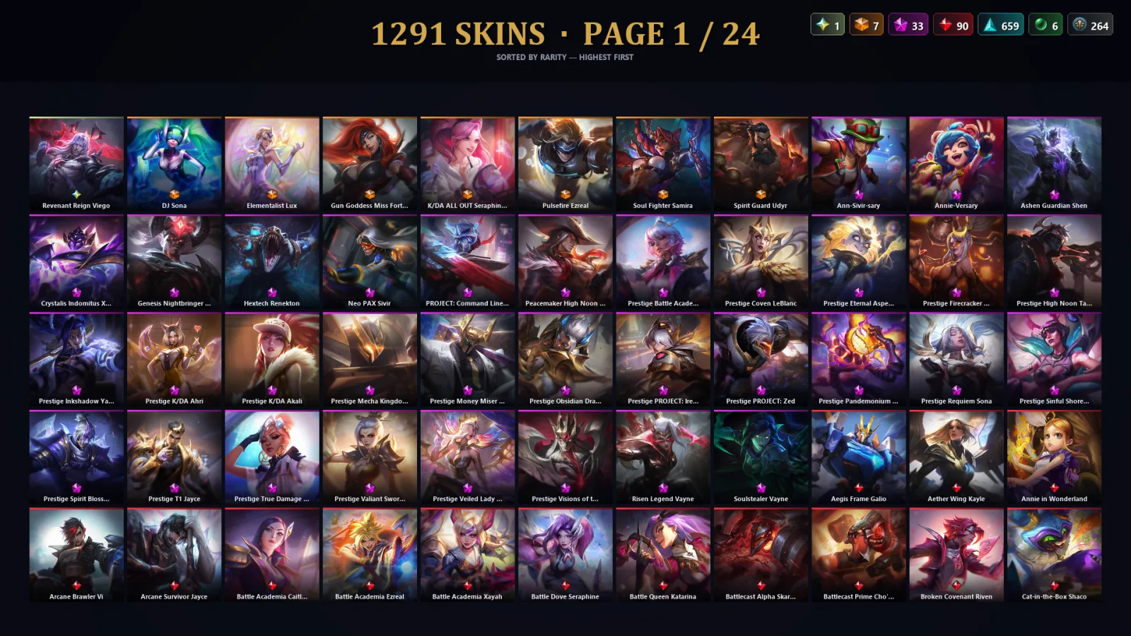 [LoL] | TR | Level 225 | Diamond III | 173 Champions | 1291 Skins | 147,660 BE