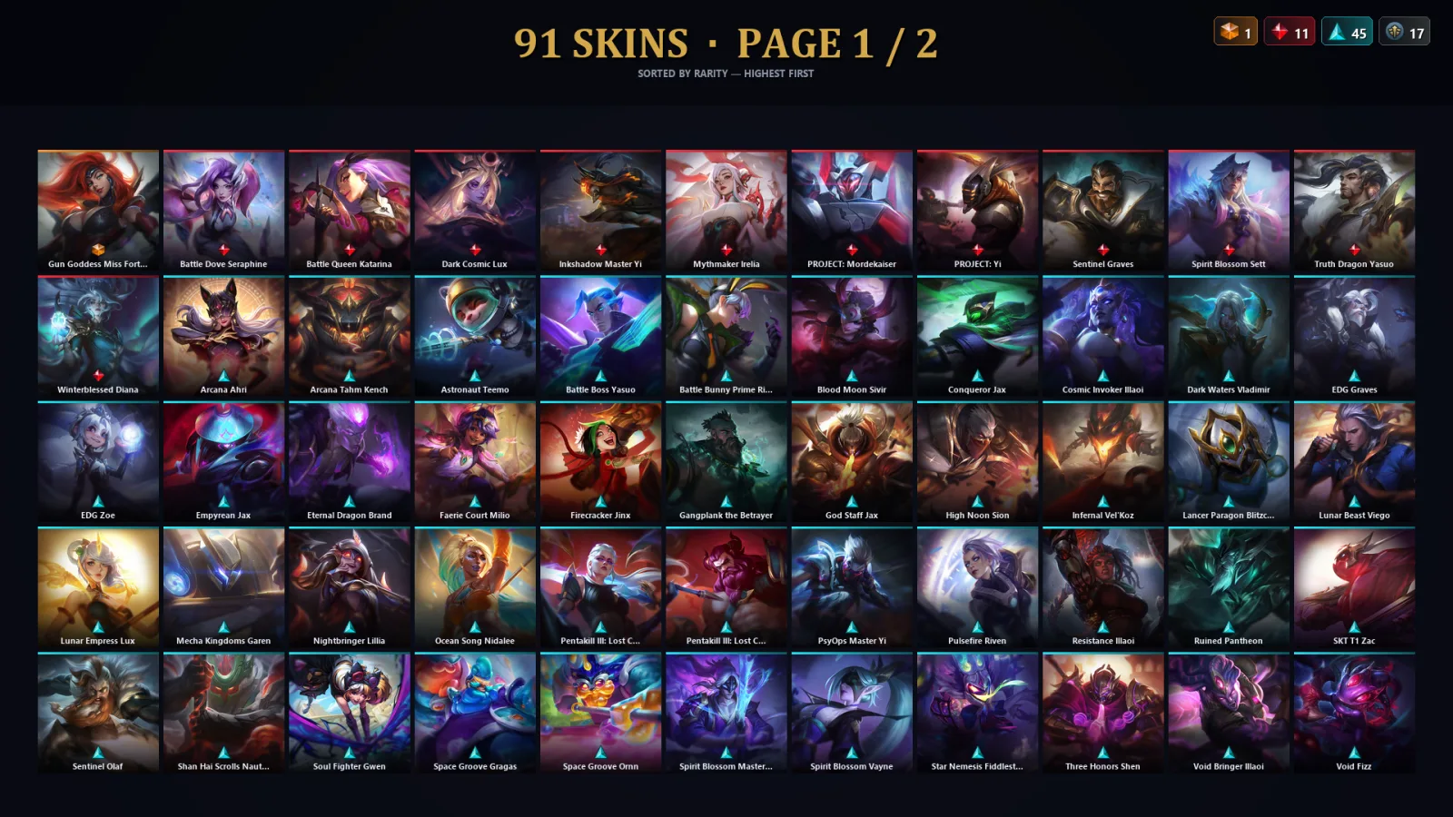 [LoL] | EUW | Level 247 | Silver IV | 173 Champions | 91 Skins | 25,808 BE