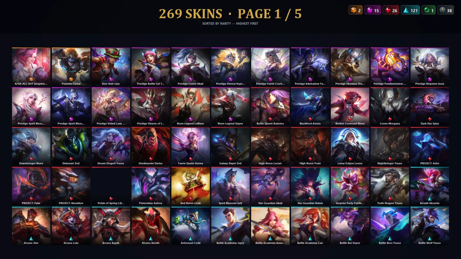[LoL] | TR | Level 500 | Diamond II | 172 Champions | 237 Skins