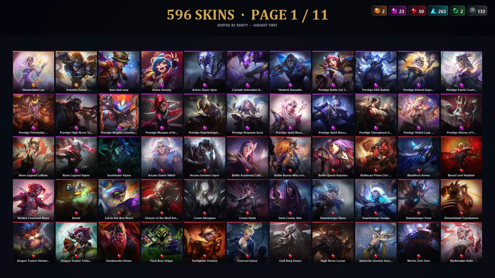 [LoL] | NA | Level 500 | 173 Champions | 596 Skins | 138,646 BE