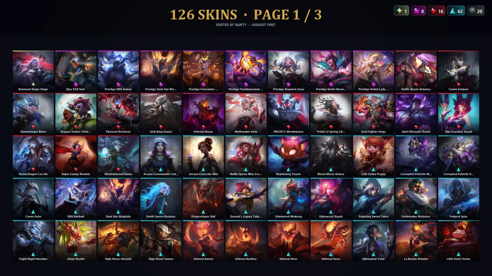 [LoL] | TR | Level 215 | Emerald I | 165 Champions | 126 Skins | 44,679 BE