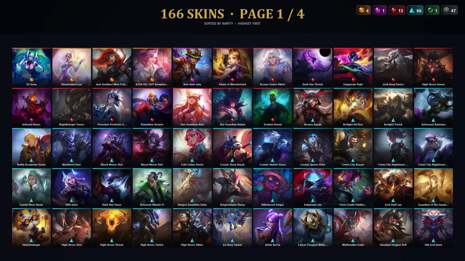 [LoL] | TR | Level 485 | Emerald IV | 173 Champions | 166 Skins | 60,440 BE