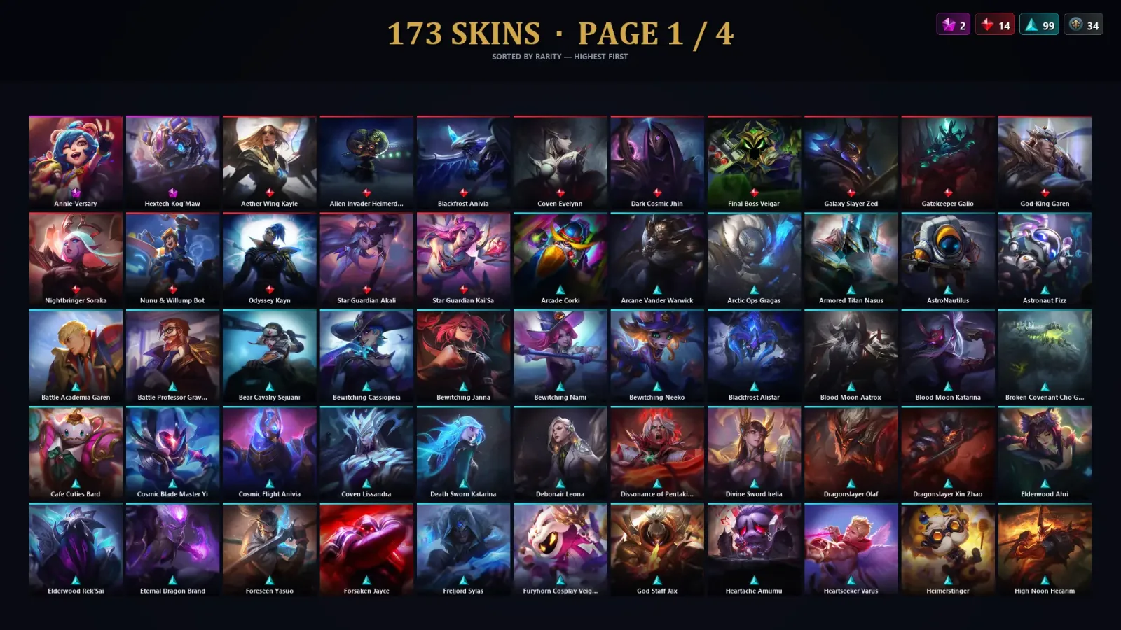 [LoL] | TR | Level 455 | 172 Champions | 173 Skins | 76,821 BE — LoL account