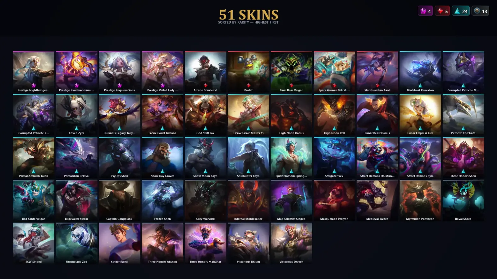 [LoL] | TR | Level 105 | Emerald IV | 173 Champions | 51 Skins | 14,948 BE