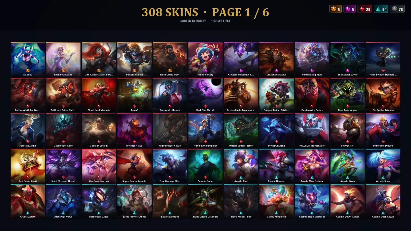 [LoL] | TR | Level 375 | Emerald IV | 173 Champions | 308 Skins | 61,042 BE