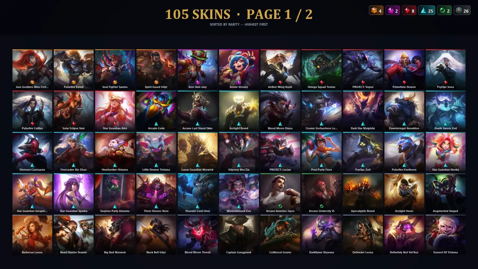 [LoL] | TR | Level 334 | Platinum III | 172 Champions | 105 Skins | 38,860 BE — LoL account