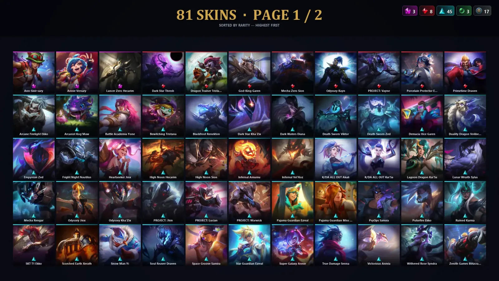 [LoL] | TR | Level 161 | Gold III | 115 Champions | 81 Skins