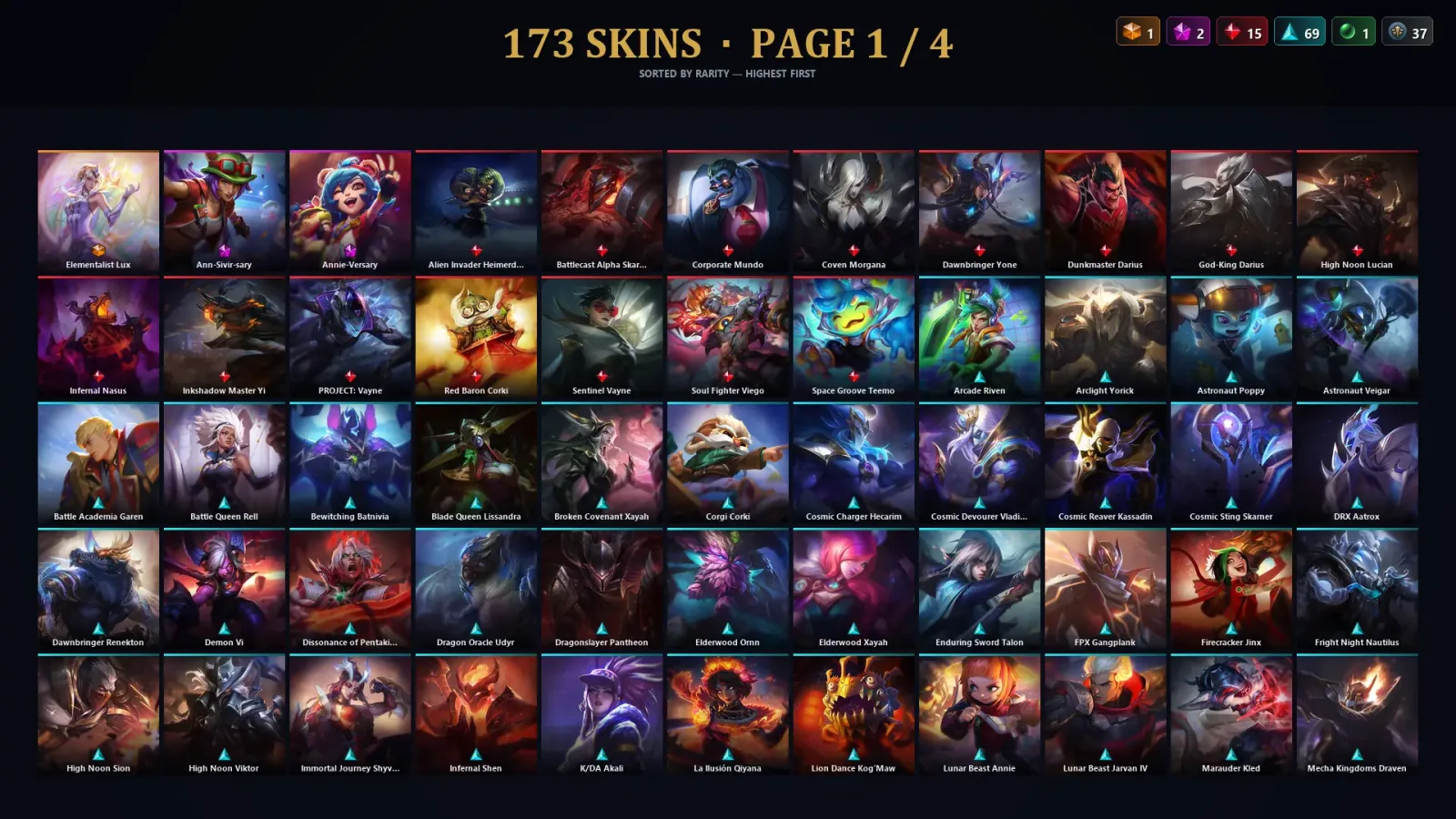 [LoL] | TR | Level 387 | Emerald III | 173 Champions | 173 Skins | 157,805 BE