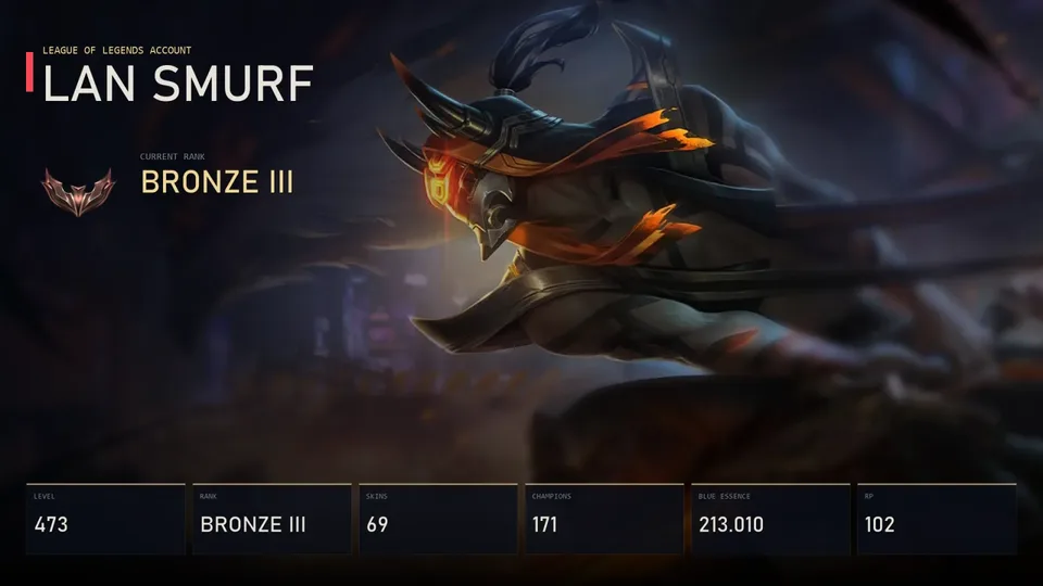 LAN | Inkshadow Master Yi | PROJECT: Ashe | Coven Morgana | Battle Academia Caitlyn | Dark Cosmic Lux | Bronze III | 69 Skin | 171 Champion — main preview