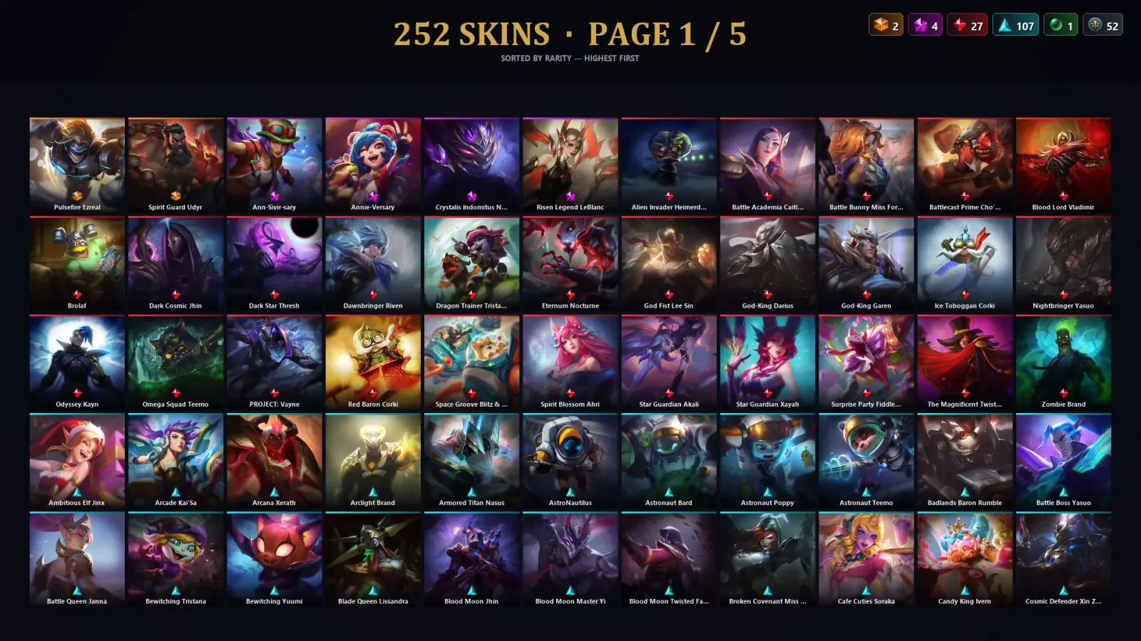 [LoL] | EUW | Level 357 | Gold III | 172 Champions | 252 Skins | 134,325 BE — LoL account