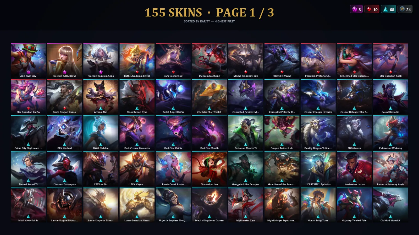 [LoL] | TR | Level 500 | Diamond III | 173 Champions | 155 Skins | 172,638 BE