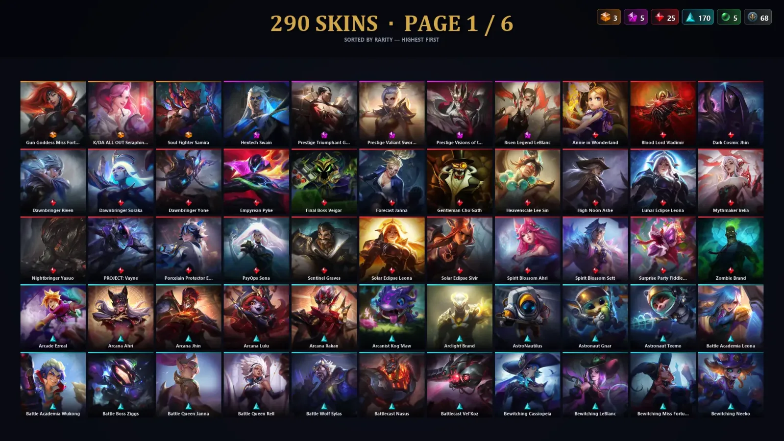 [LoL] | EUW | Level 436 | 172 Champions | 290 Skins | 208,158 BE — LoL account