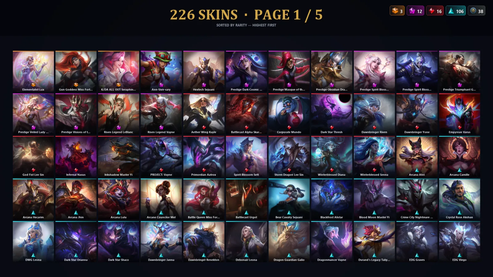 [LoL] | EUW | Level 466 | 173 Champions | 194 Skins | 40,137 BE