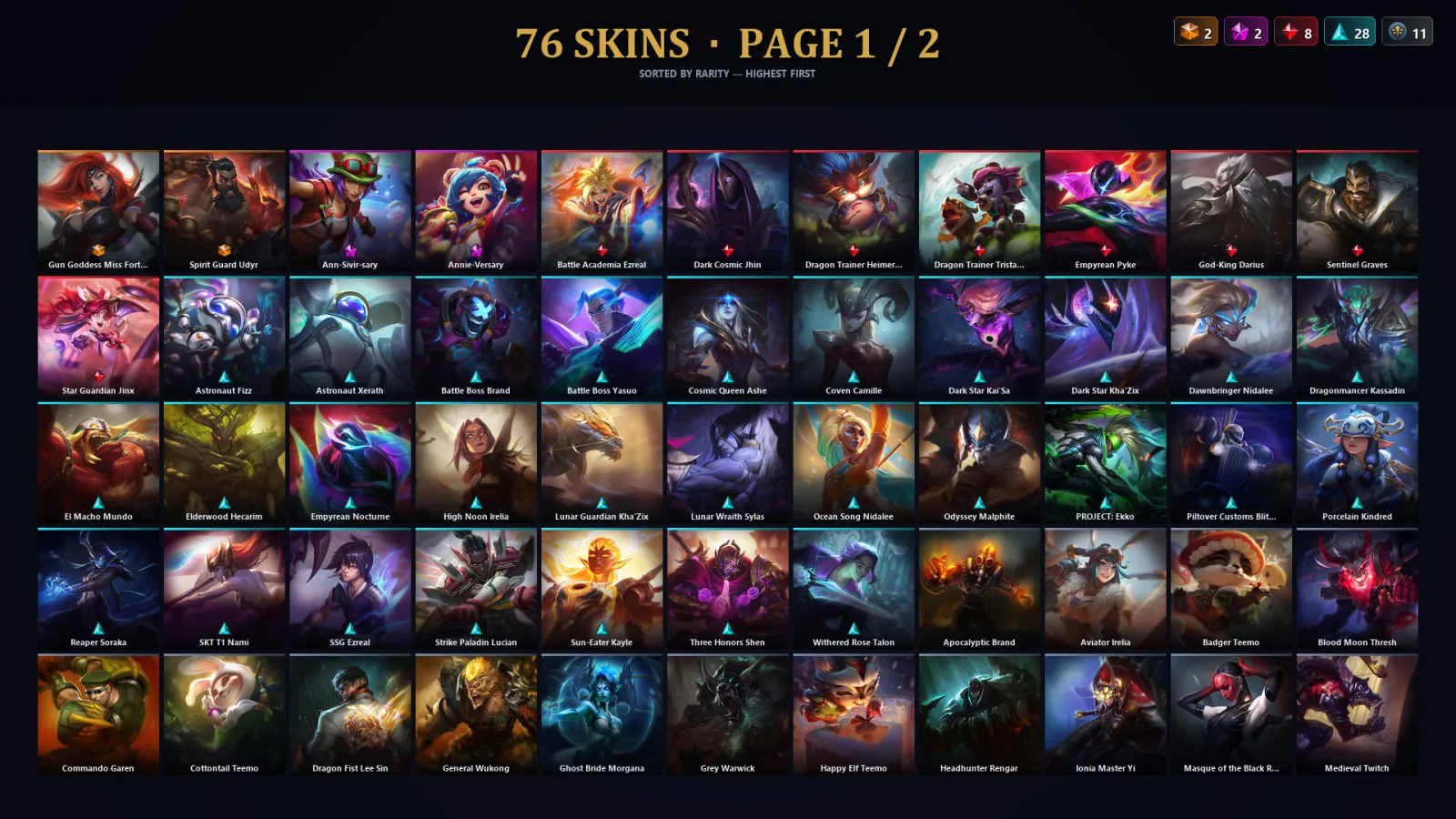[LoL] | TR | Level 293 | Diamond I | 173 Champions | 76 Skins | 103,232 BE