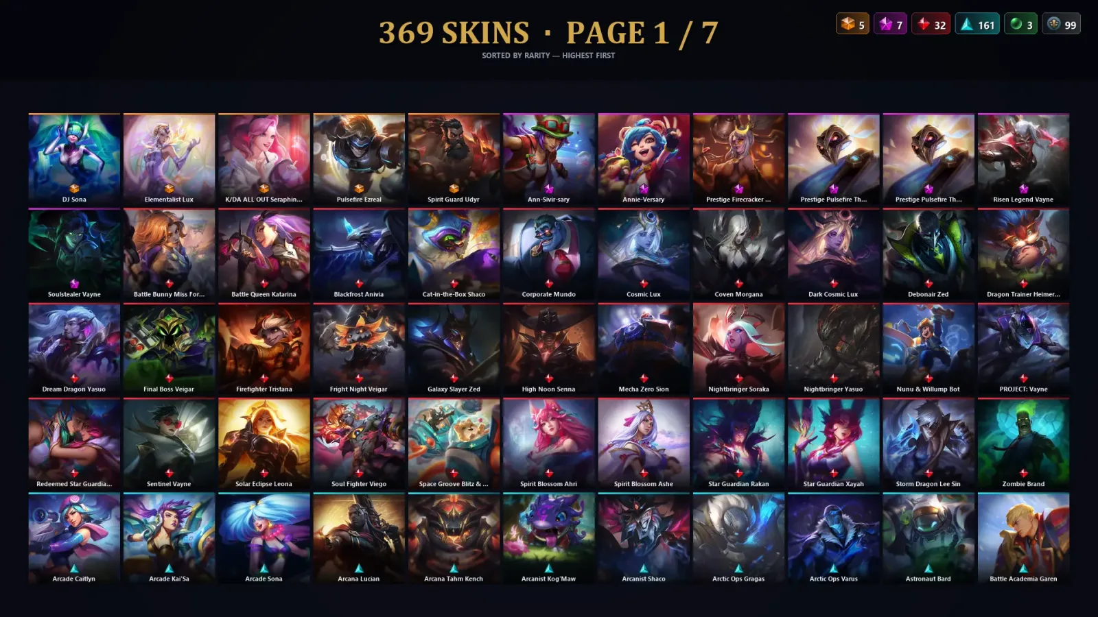 [LoL] | EUW | Level 500 | 173 Champions | 369 Skins | 135,248 BE