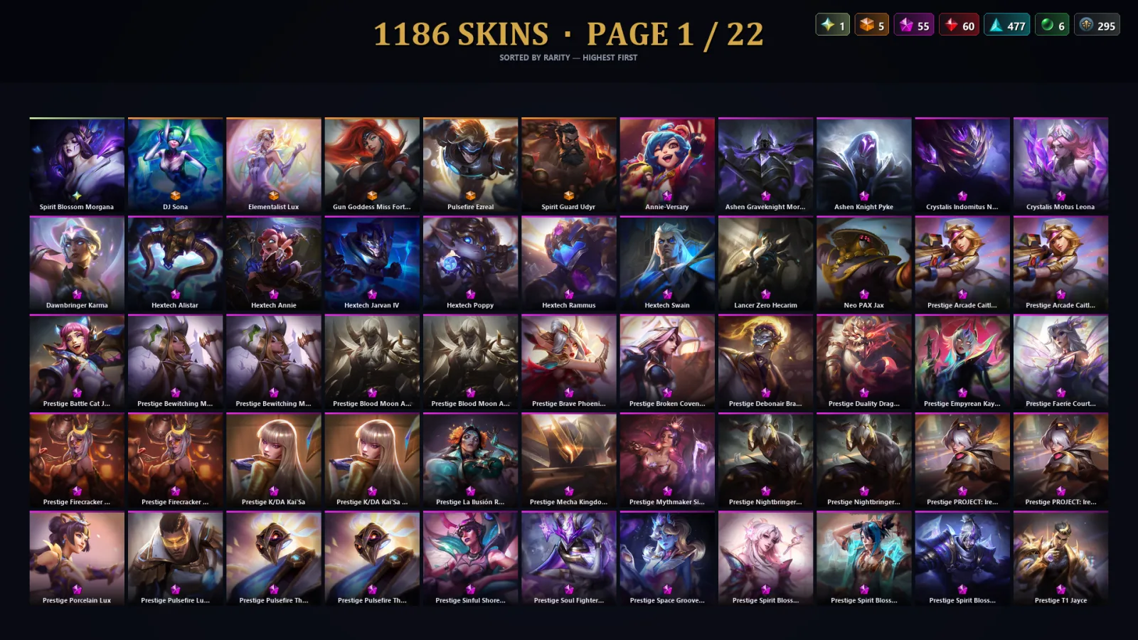 [LoL] | NA | Level 500 | 173 Champions | 1186 Skins | 52,581 BE