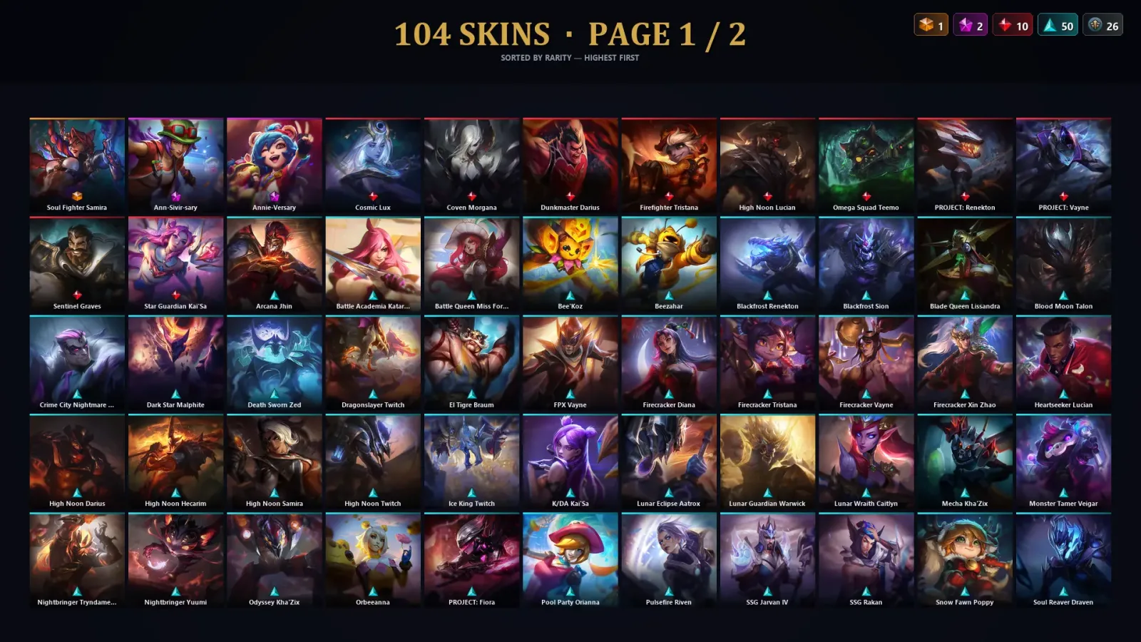 [LoL] | TR | Level 267 | Emerald IV | 159 Champions | 104 Skins