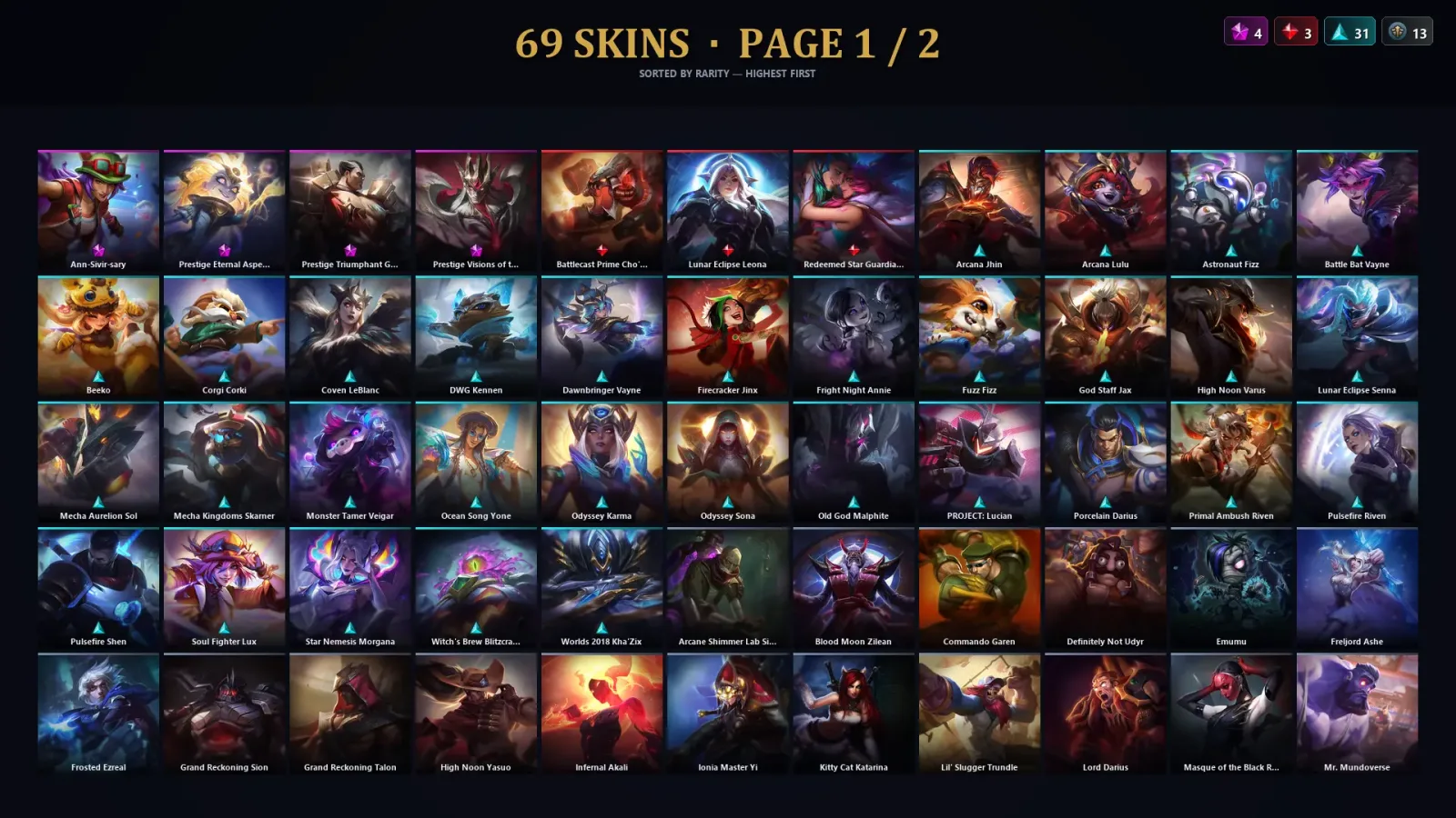 [LoL] | TR | Level 90 | 142 Champions | 69 Skins | 23,165 BE — LoL account