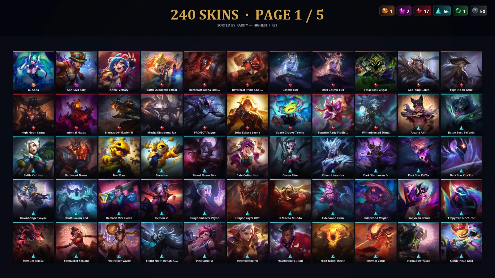 [LoL] | EUW | Level 500 | 173 Champions | 240 Skins | 553,551 BE