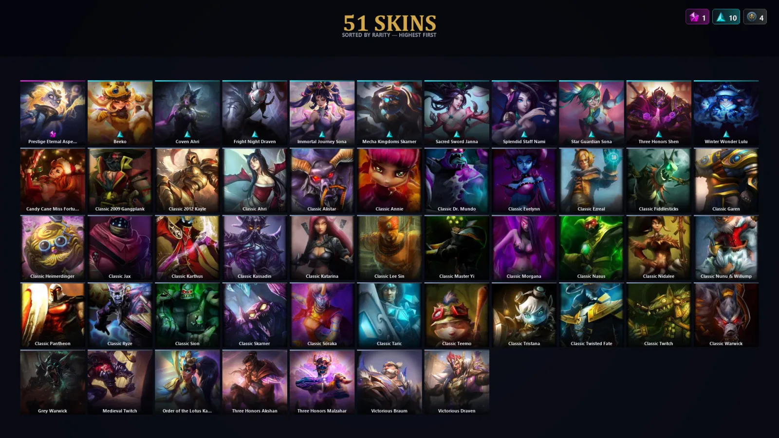 [LoL] | TR | Level 50 | Emerald IV | 45 Champions | 51 Skins | 16,646 BE