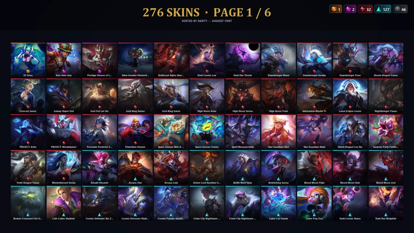 [LoL] | NA | Level 457 | 163 Champions | 276 Skins | 86,781 BE
