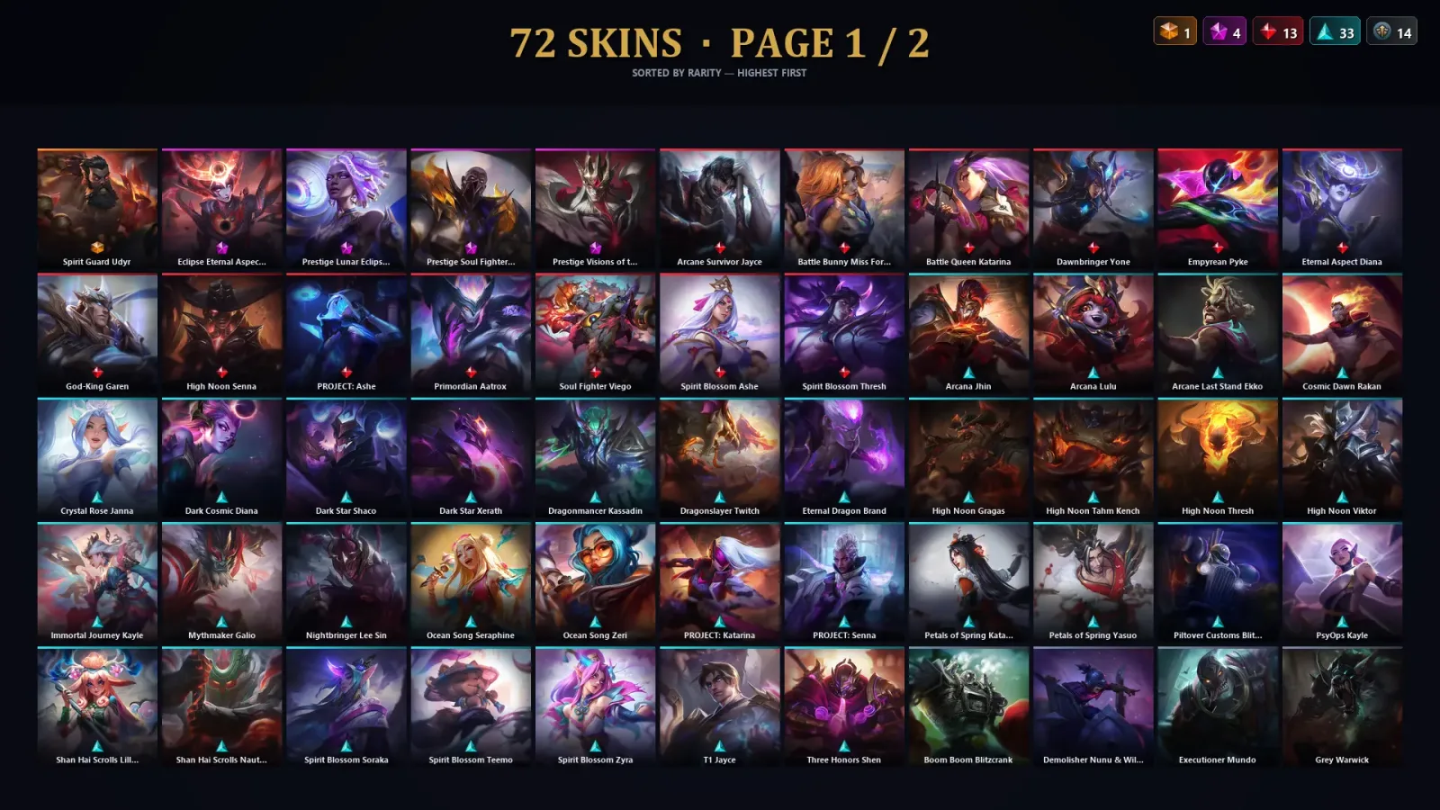 [LoL] | TR | Level 189 | 171 Champions | 72 Skins | 18,952 BE — LoL account