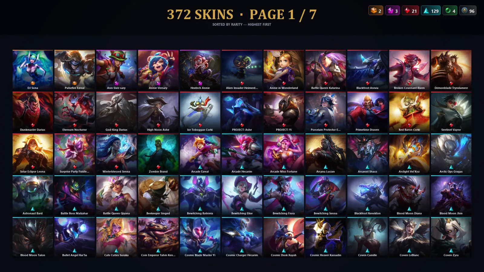 [LoL] | NA | Level 30 | 173 Champions | 372 Skins | 109,528 BE