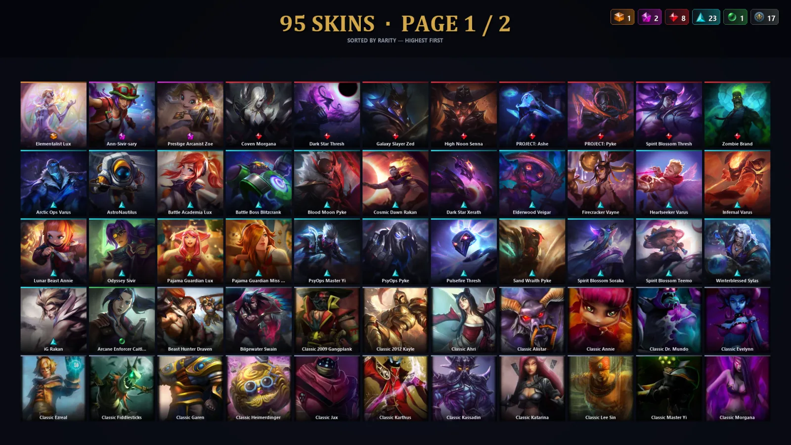 [LoL] | TR | Level 159 | Platinum III | 83 Champions | 63 Skins | 11,010 BE