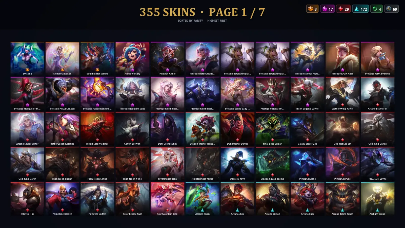[LoL] | TR | Level 30 | Master | 172 Champions | 355 Skins | 227,890 BE — LoL account