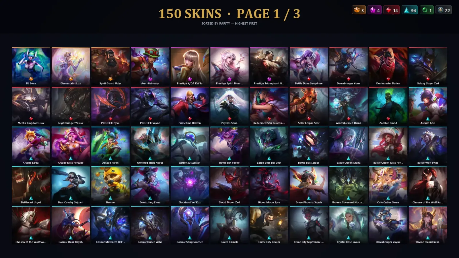 [LoL] | TR | Level 194 | Gold I | 173 Champions | 150 Skins | 25,844 BE