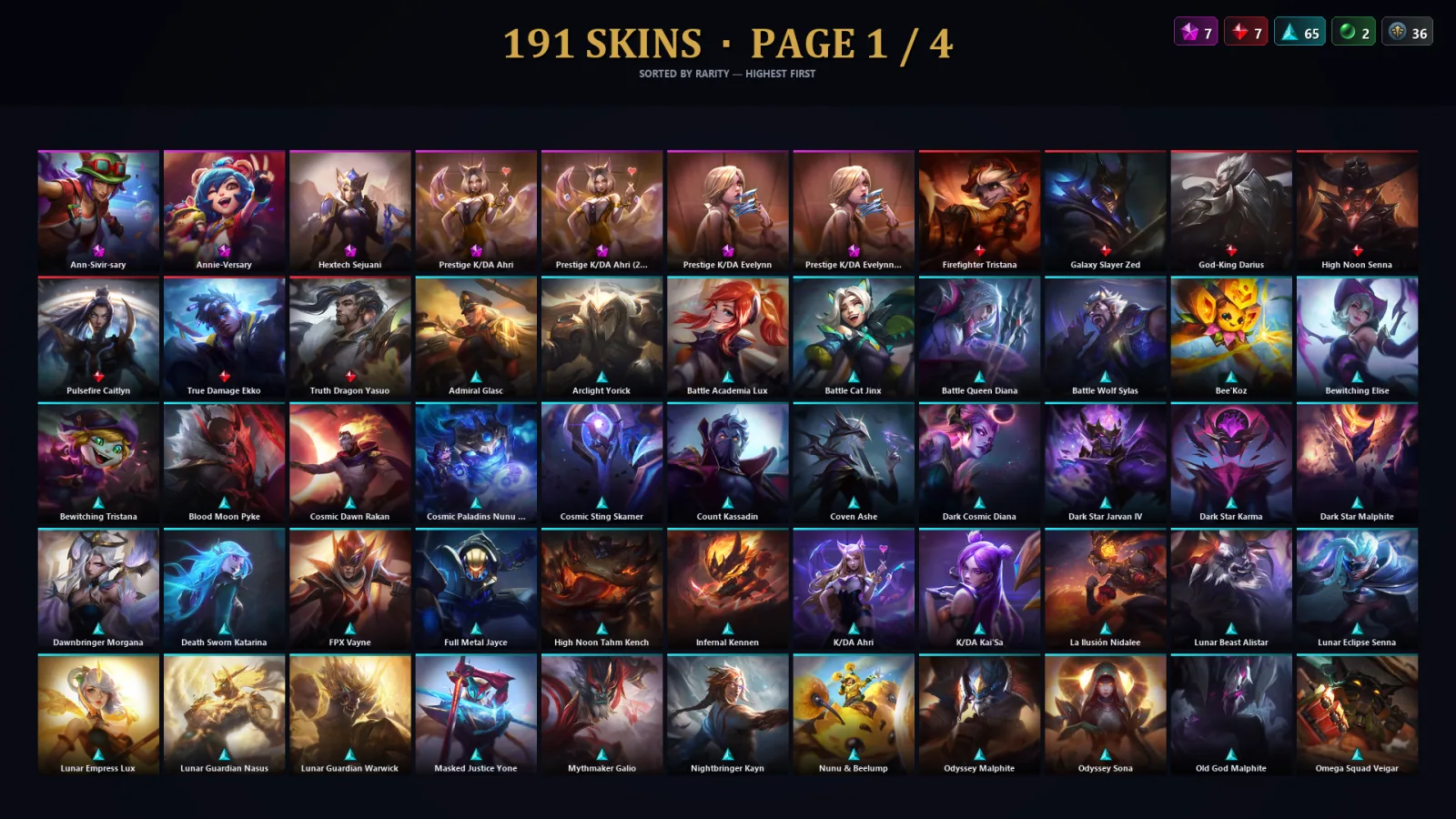 [LoL] | TR | Level 363 | Diamond IV | 173 Champions | 159 Skins | 105,619 BE