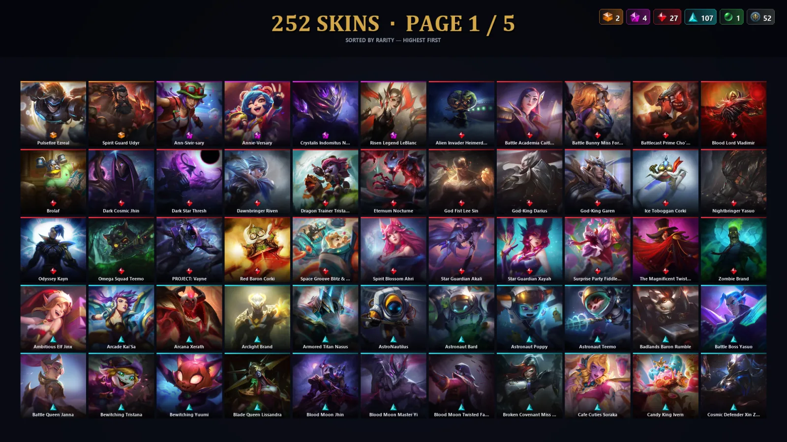 [LoL] | EUW | Level 357 | Gold III | 172 Champions | 252 Skins | 134,325 BE