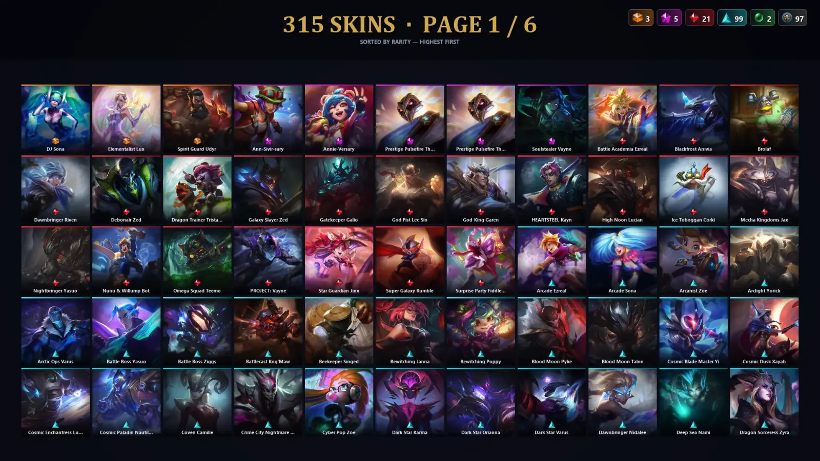 [LoL] | NA | Level 324 | 172 Champions | 315 Skins | 122,360 BE — LoL account