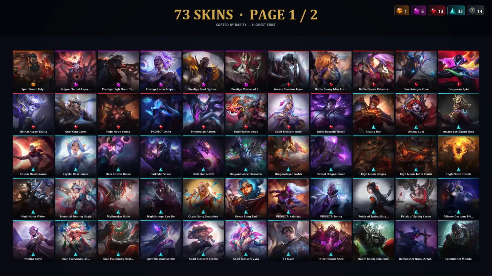 [LoL] | TR | Level 190 | 172 Champions | 73 Skins | 22,192 BE — LoL account