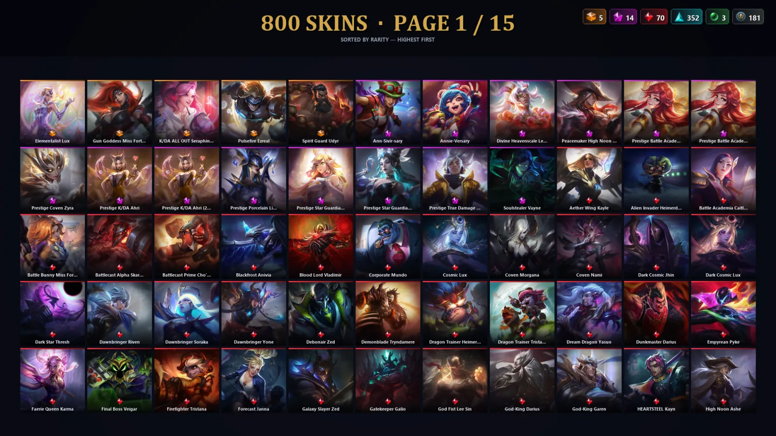 [LoL] | NA | Level 30 | 173 Champions | 800 Skins | 76,655 BE