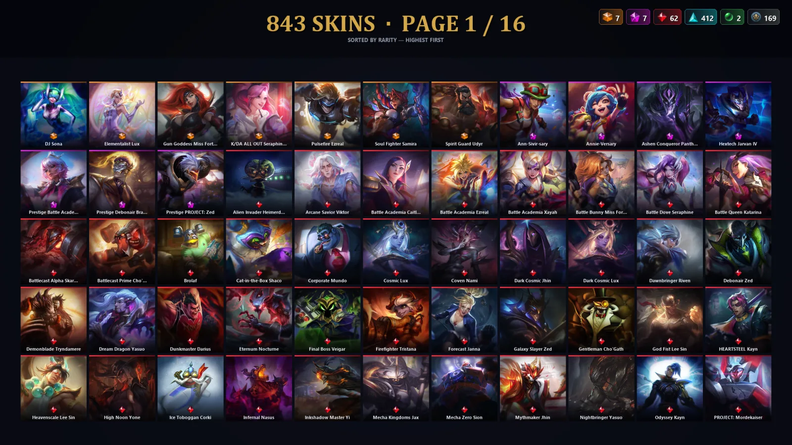 [LoL] | EUW | Level 500 | 173 Champions | 843 Skins | 78,337 BE