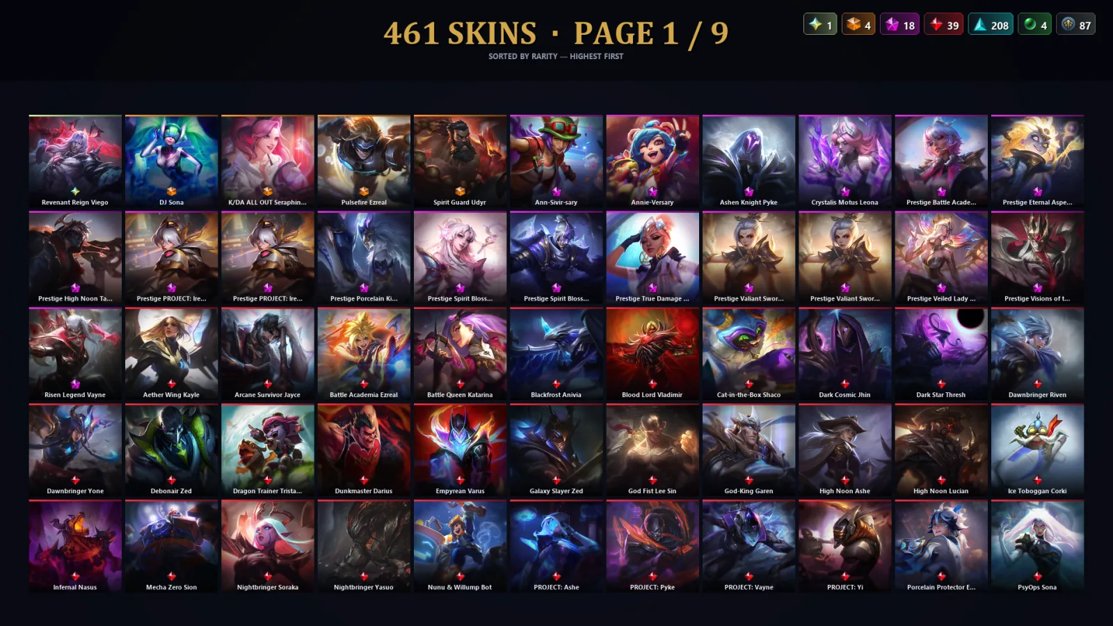[LoL] | TR | Level 500 | Emerald III | 173 Champions | 461 Skins | 48,473 BE