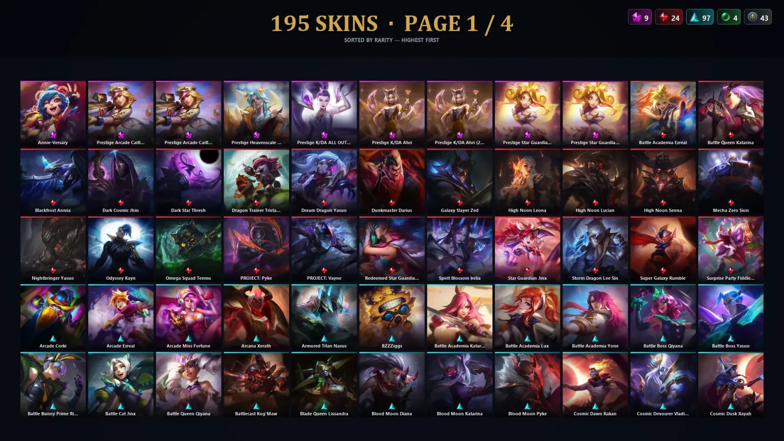 [LoL] | EUW | Level 390 | Platinum IV | 173 Champions | 195 Skins | 59,970 BE
