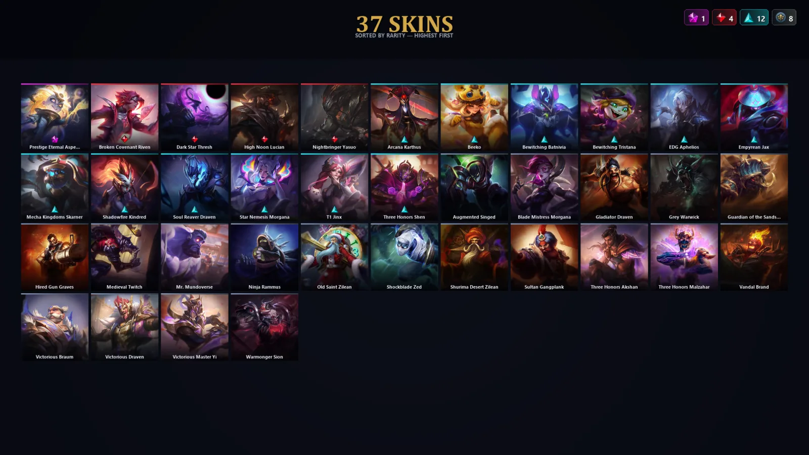 [LoL] | TR | Level 100 | Diamond II | 140 Champions | 37 Skins