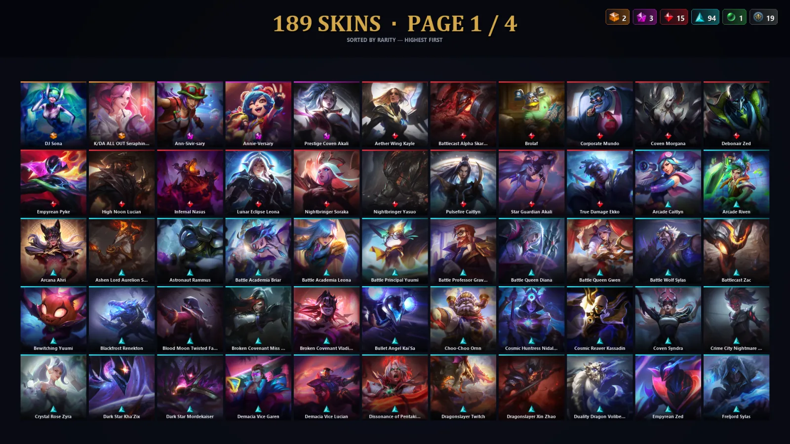 [LoL] | TR | Level 500 | Emerald IV | 173 Champions | 157 Skins | 79,854 BE