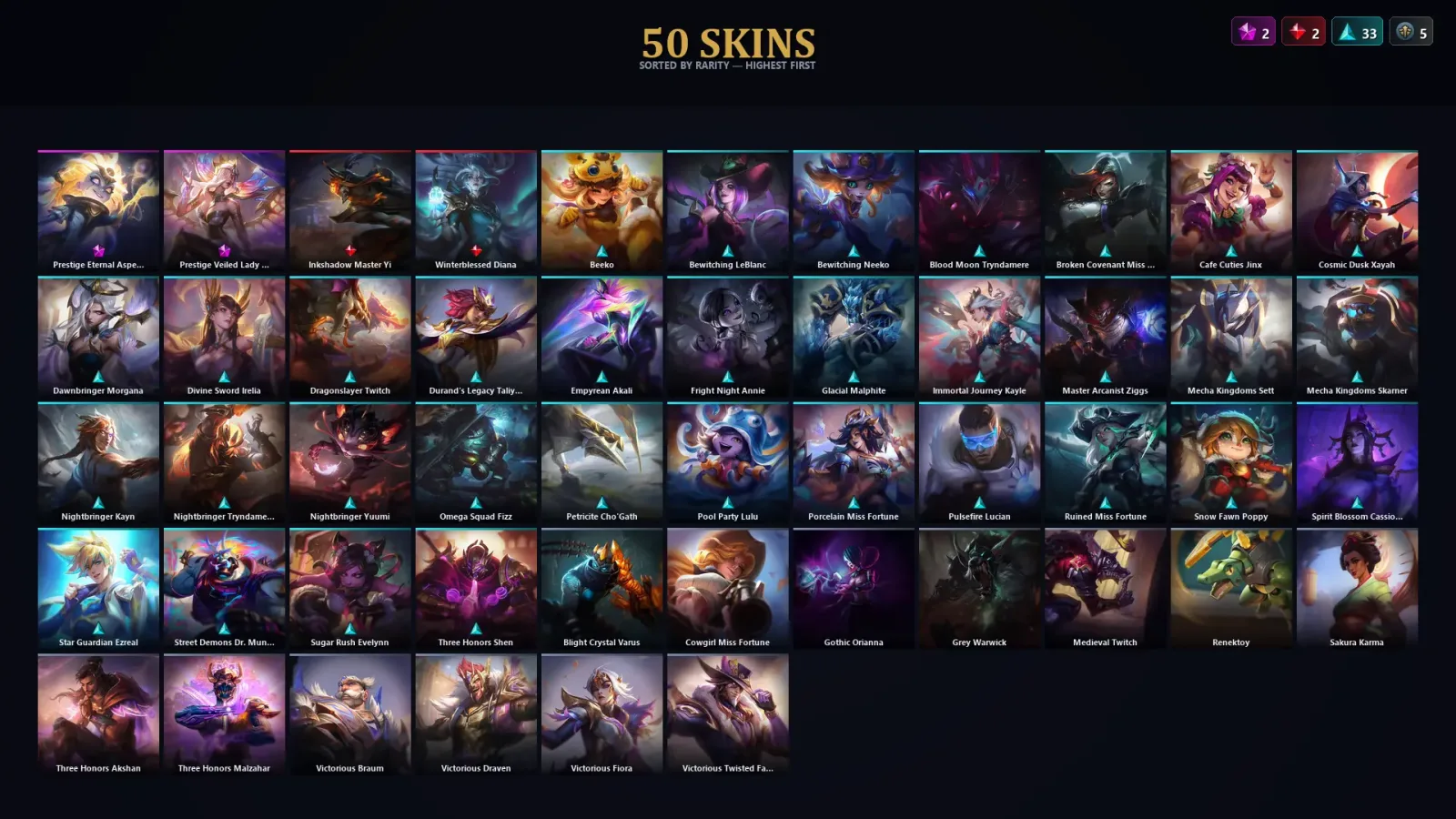 [LoL] | TR | Level 111 | Platinum II | 103 Champions | 50 Skins