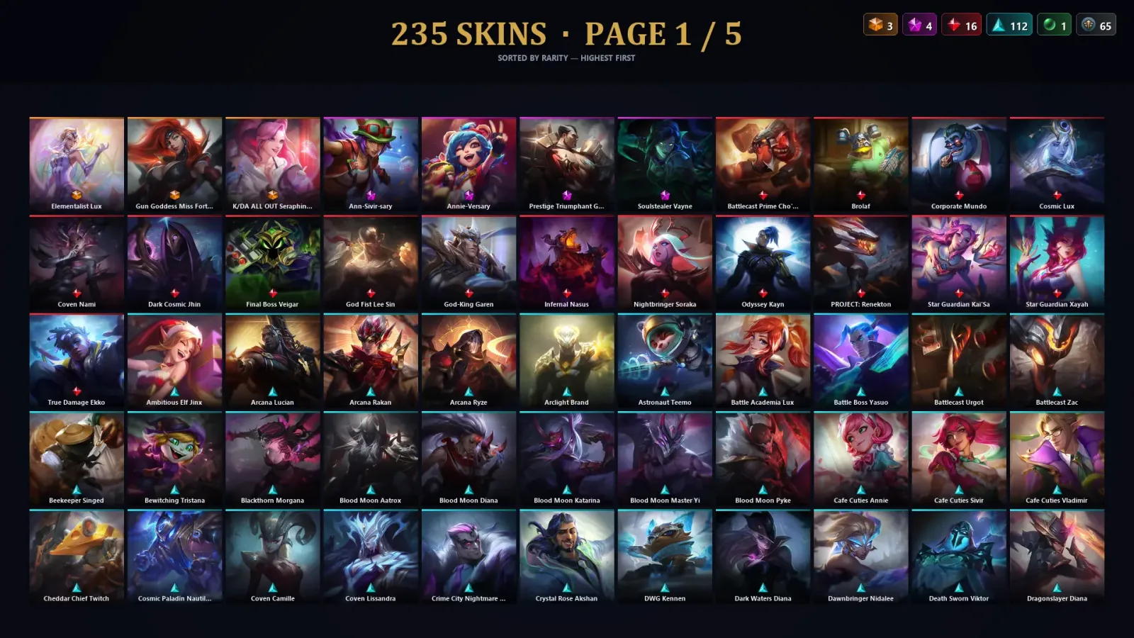 [LoL] | EUW | Level 247 | 172 Champions | 235 Skins | 52,346 BE — LoL account