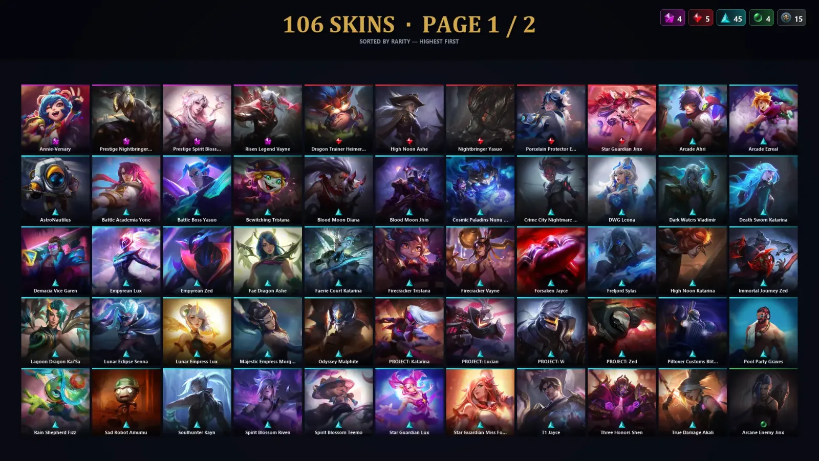 [LoL] | TR | Level 315 | Gold IV | 143 Champions | 106 Skins | 65,312 BE