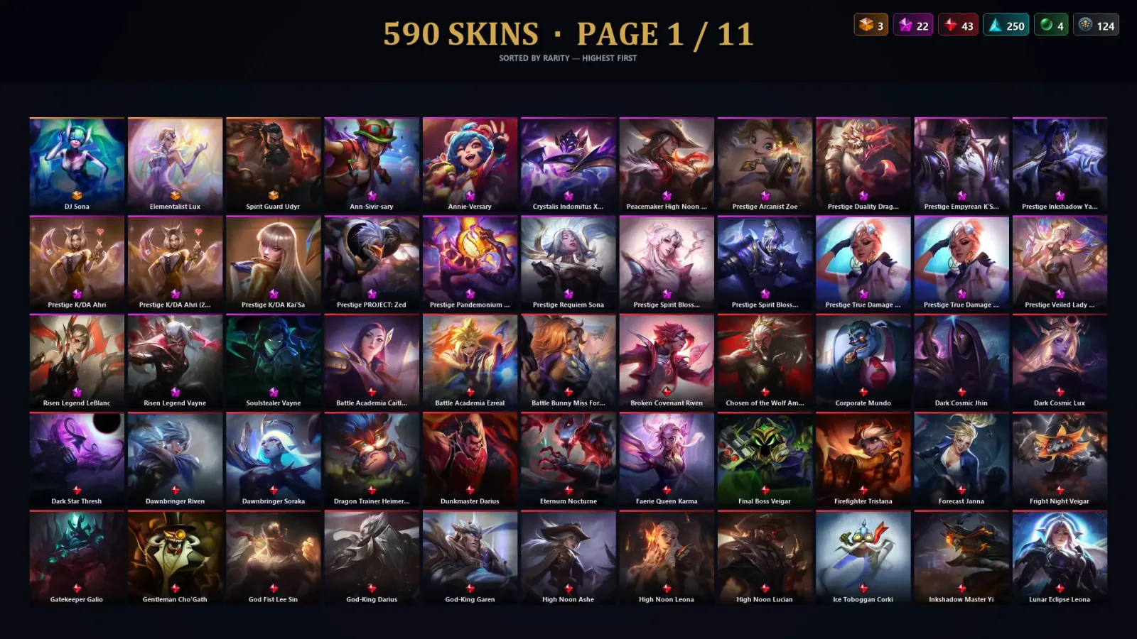 [LoL] | EUW | Level 500 | Platinum II | 172 Champions | 590 Skins — LoL account