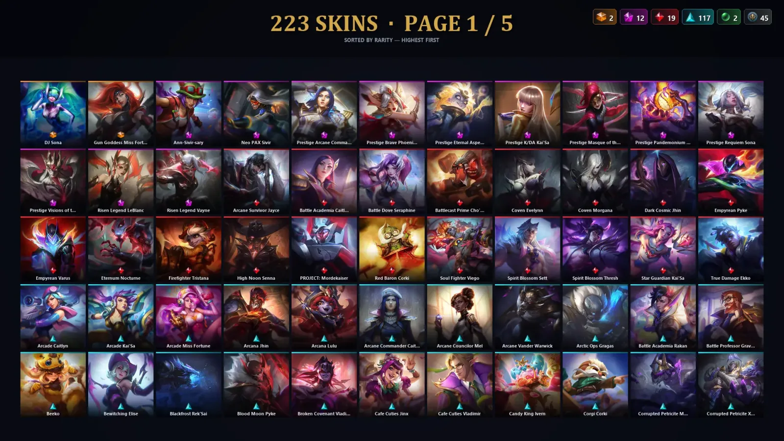 [LoL] | EUW | Level 211 | Gold II | 172 Champions | 223 Skins | 10,287 BE — LoL account