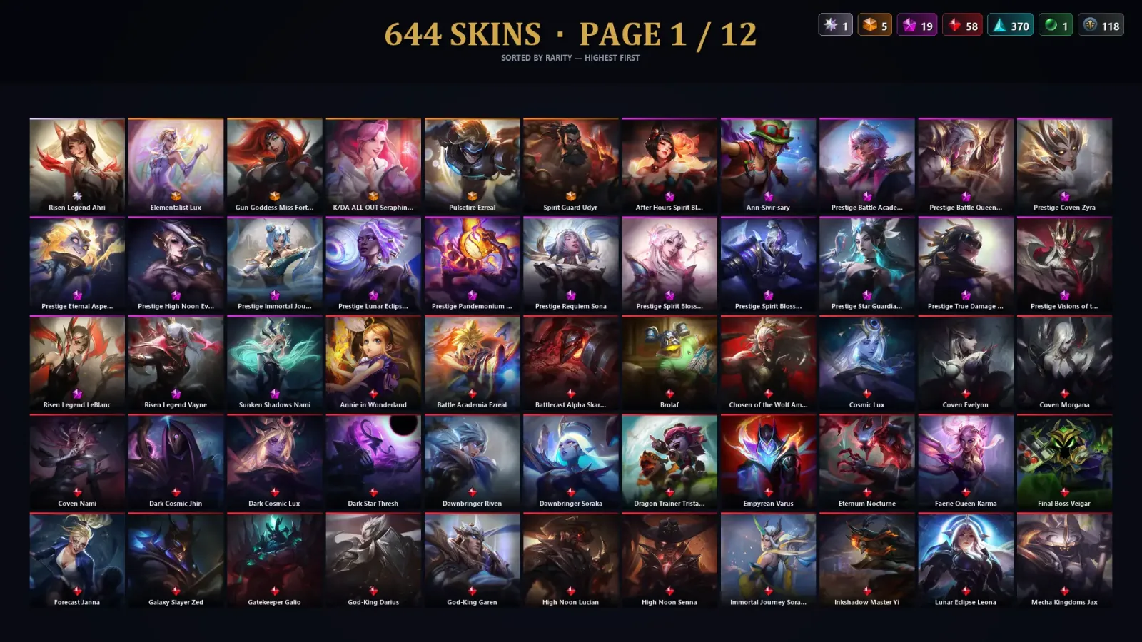 [LoL] | NA | Level 500 | 172 Champions | 644 Skins | 14,254 BE — LoL account
