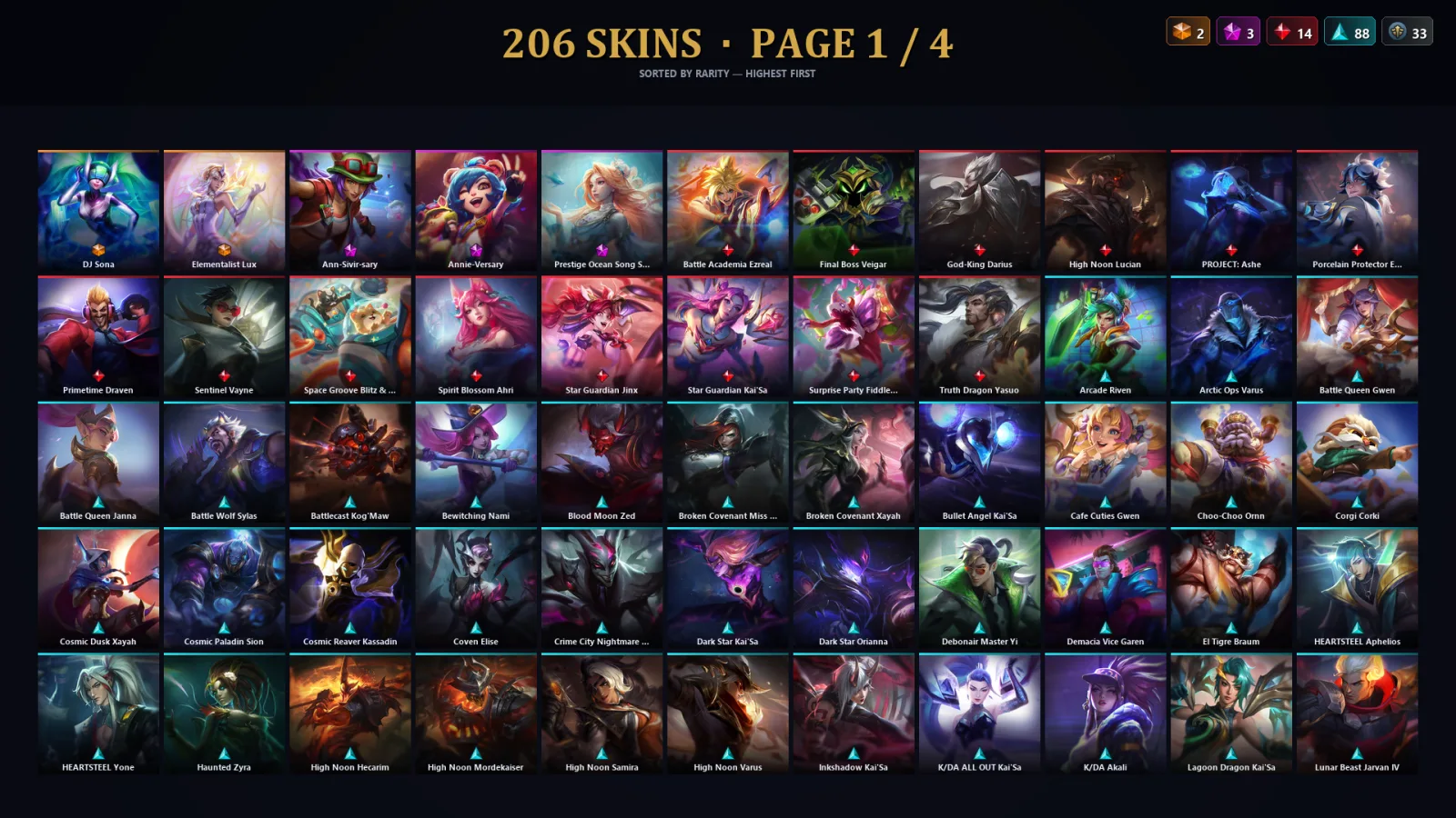 [LoL] | EUW | Level 289 | Diamond III | 173 Champions | 206 Skins | 92,337 BE