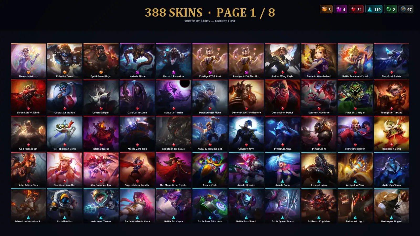 [LoL] | EUW | Level 315 | 172 Champions | 388 Skins | 235,453 BE — LoL account