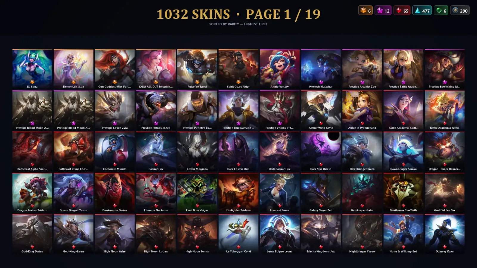 [LoL] | NA | Level 500 | 171 Champions | 1032 Skins | 80,135 BE — LoL account